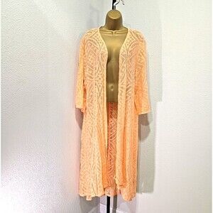 Torrid Peach Maxi Cover Up Cardigan Sheer Sz 1 2 18 Boho Fairy Lacy Summer Beach